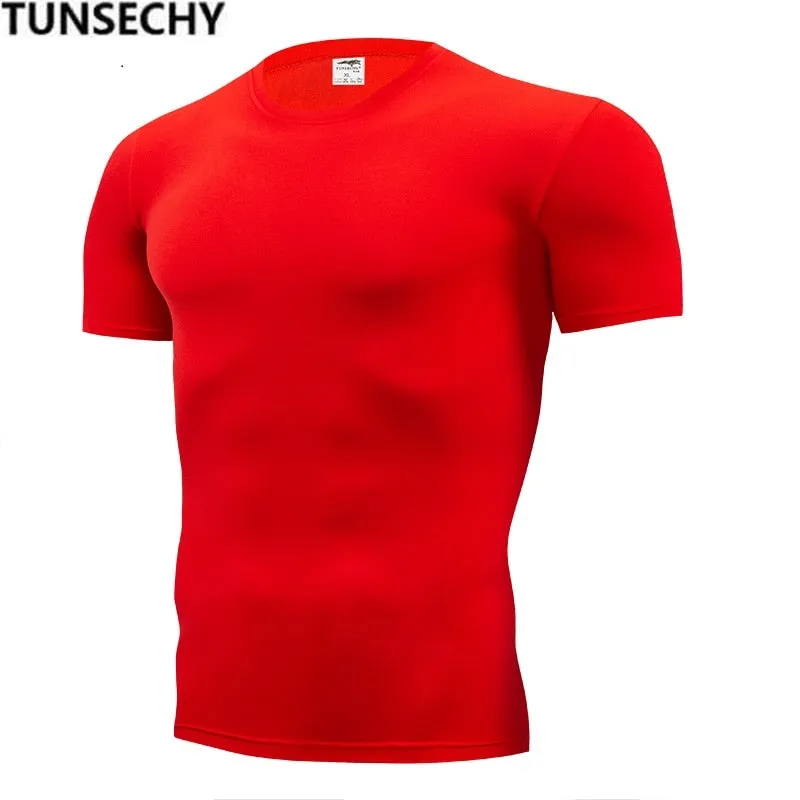 Fashion pure color T-shirt Men Short Sleeve compression tight Tshirts Shirt S- 4XL Summer Clothes