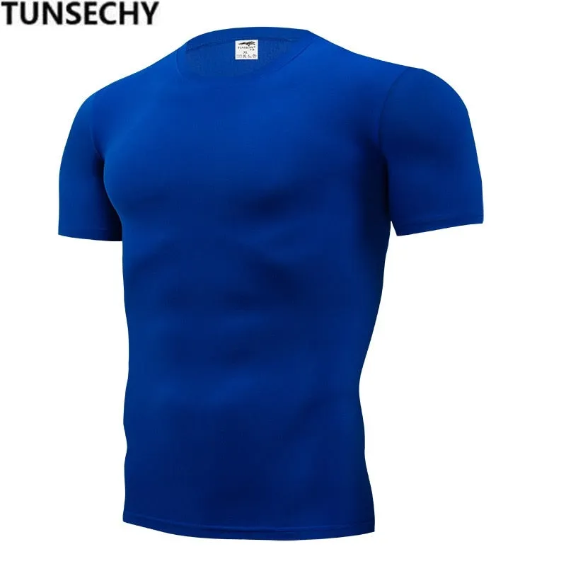 Fashion pure color T-shirt Men Short Sleeve compression tight Tshirts Shirt S- 4XL Summer Clothes