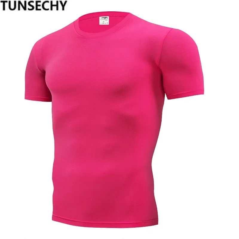 Fashion pure color T-shirt Men Short Sleeve compression tight Tshirts Shirt S- 4XL Summer Clothes