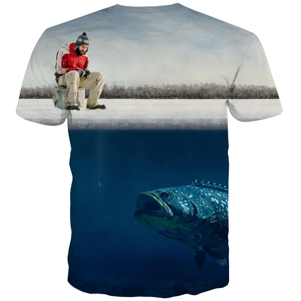 fishing T-shirt Men fish T shirts Funny Short Sleeve Hip hop Tee Top Slim Sport