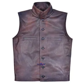 FiveStar Leather Vintage Cossack Style Vest Buffalo Distressed Leather