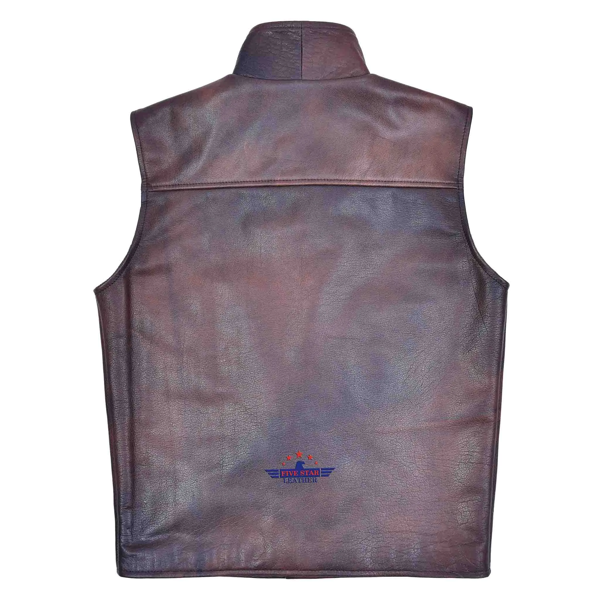 FiveStar Leather Vintage Cossack Style Vest Buffalo Distressed Leather