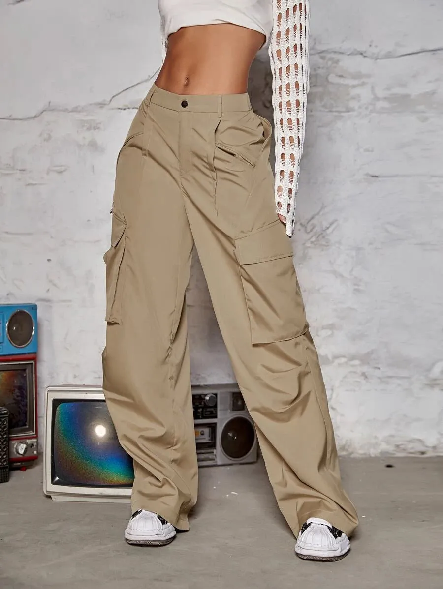 Flap Pocket Easy Wear Wide Leg Cargo Pants