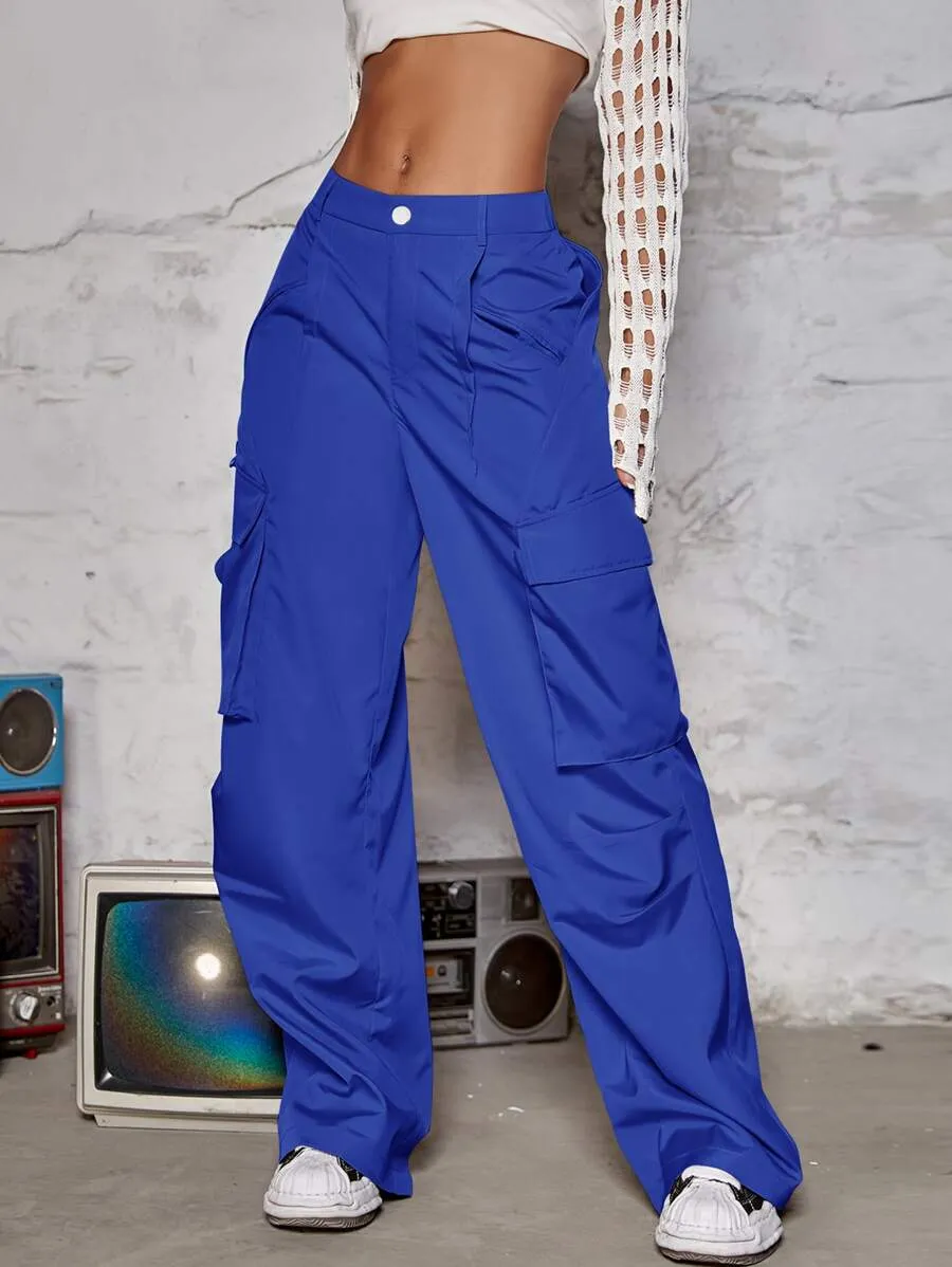 Flap Pocket Easy Wear Wide Leg Cargo Pants