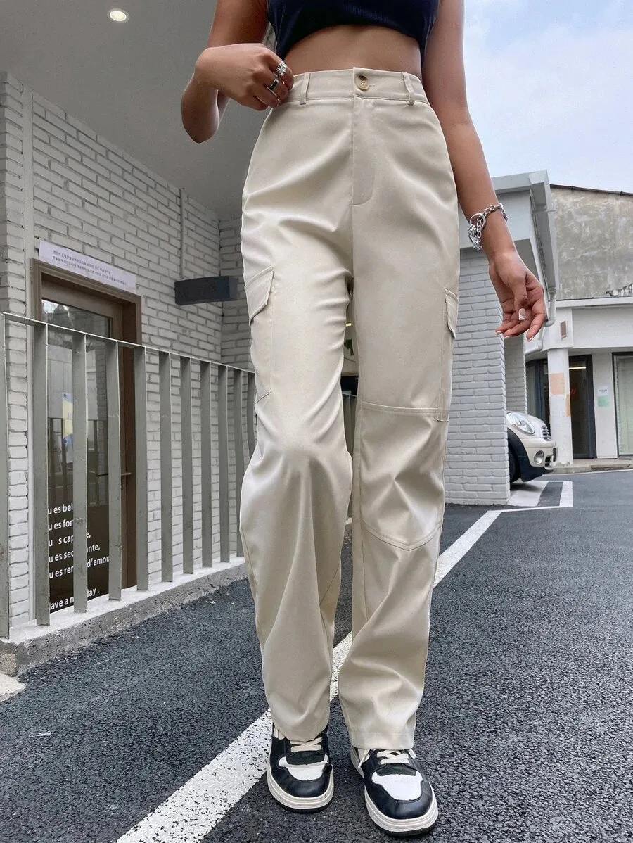 Flap Pocket Side Straight Leg Pants