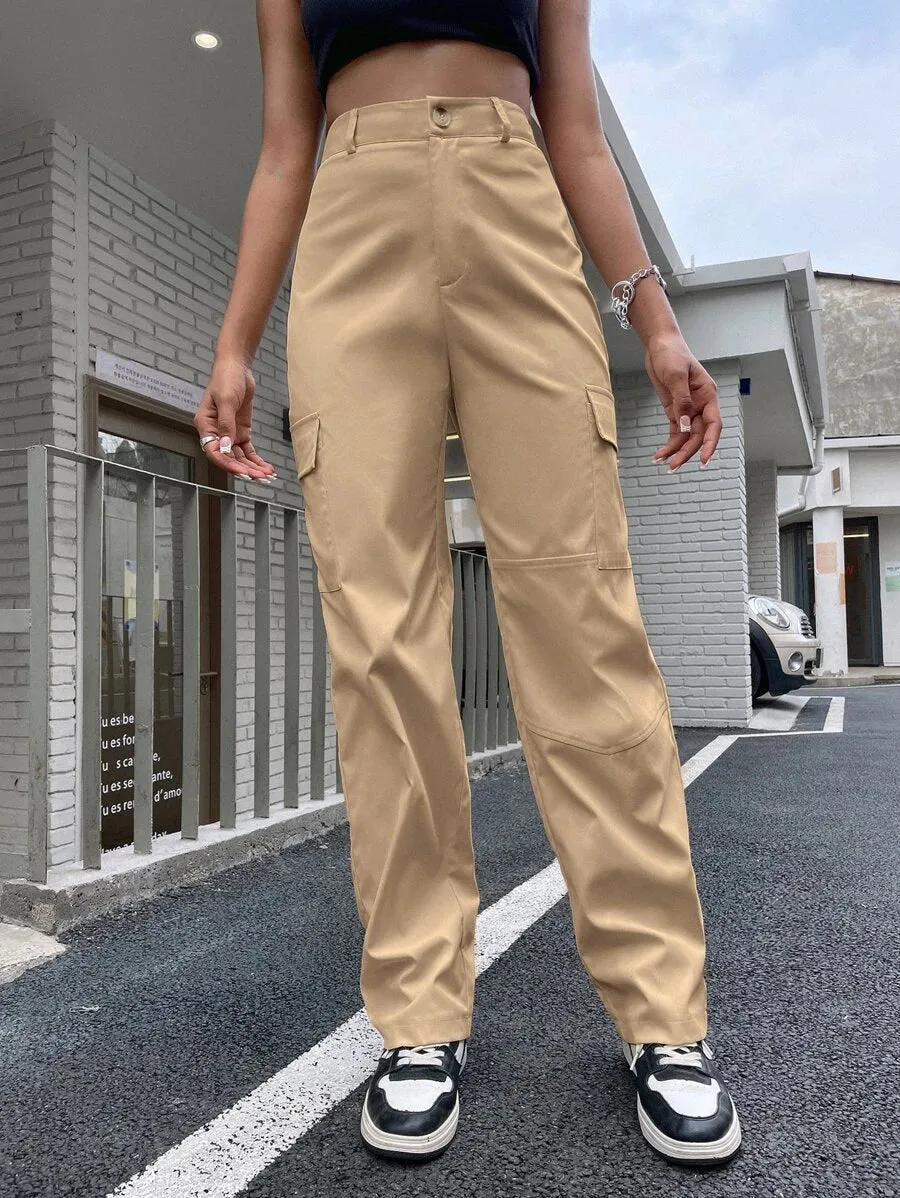 Flap Pocket Side Straight Leg Pants