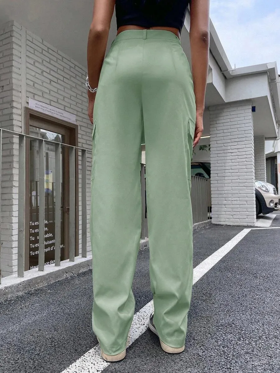 Flap Pocket Side Straight Leg Pants