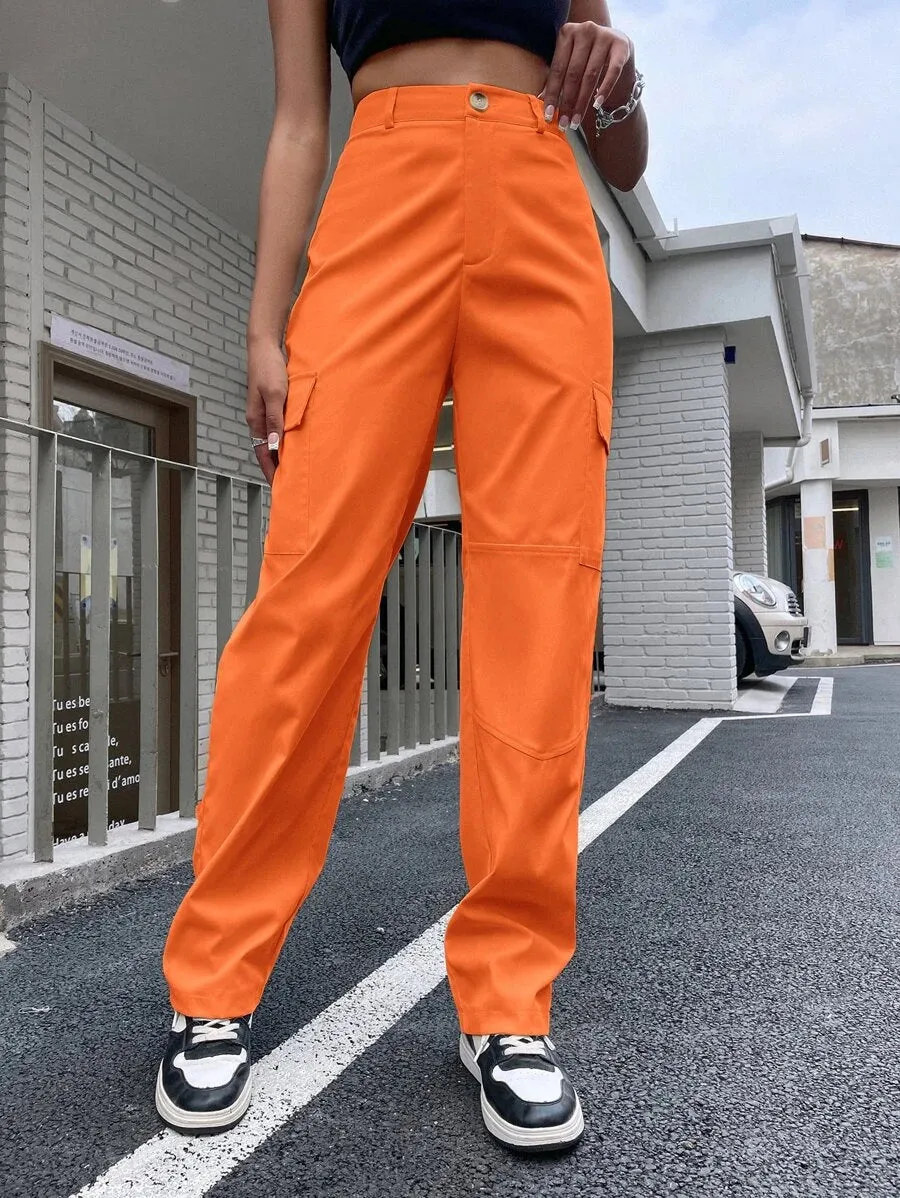 Flap Pocket Side Straight Leg Pants