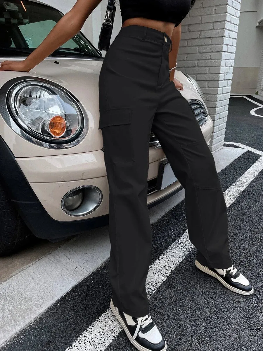 Flap Pocket Side Straight Leg Pants