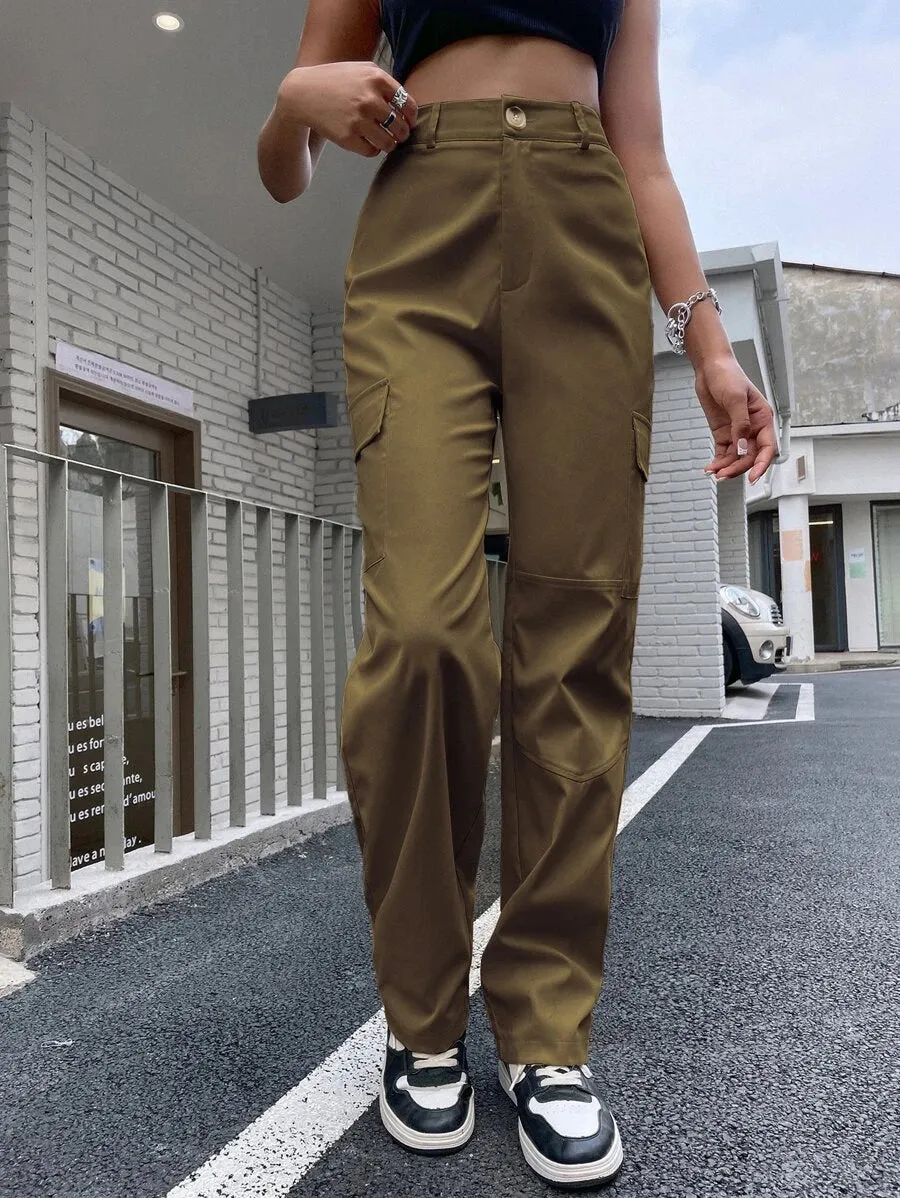 Flap Pocket Side Straight Leg Pants