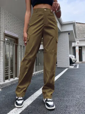 Flap Pocket Side Straight Leg Pants