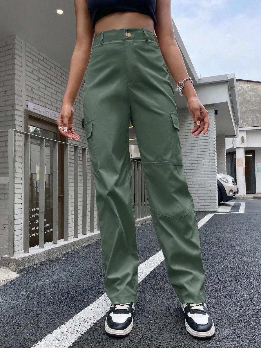 Flap Pocket Side Straight Leg Pants