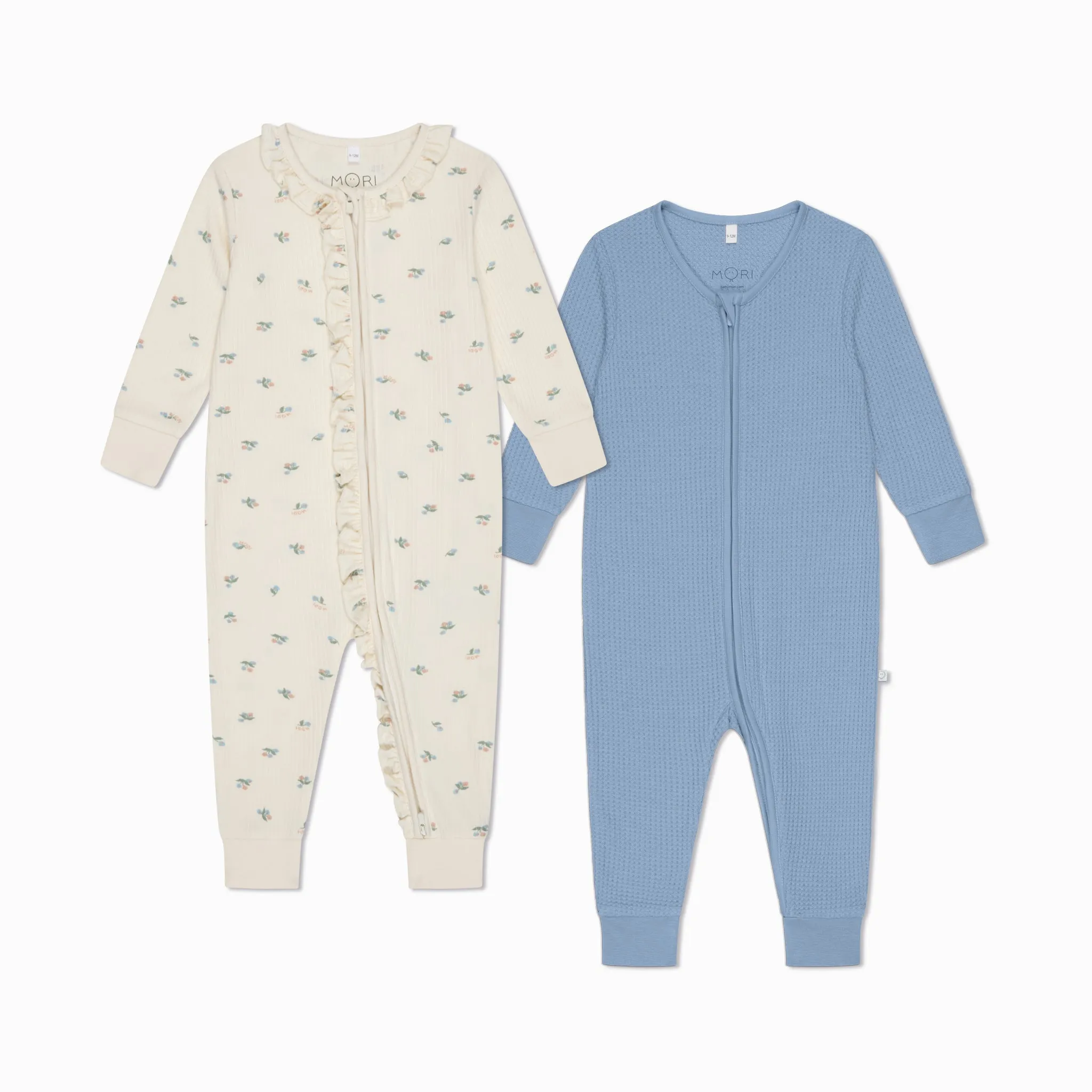 Floral Ribbed & Waffle Clever Zip Snug Fit Pajamas 2 Pack