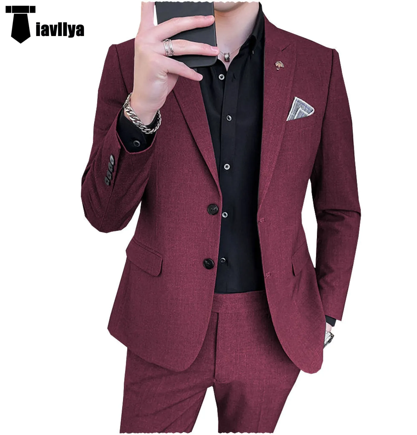 Formal Men's 2 Piece Regular Fit Peak Lapel Flat Men's Suit (Blazer Pants)