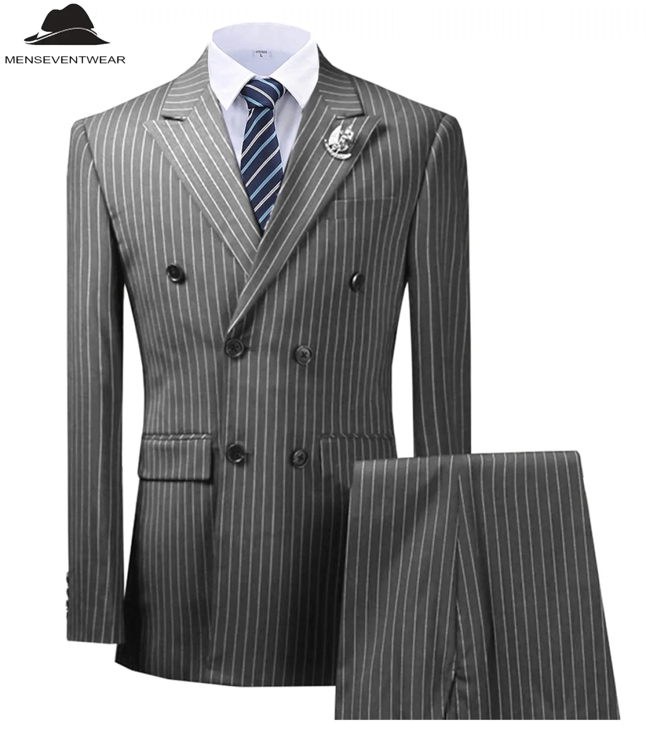 Formal Men's 2 Pieces Mens Suit Peak Lapel Striped Tuxedos (Blazer Pants)