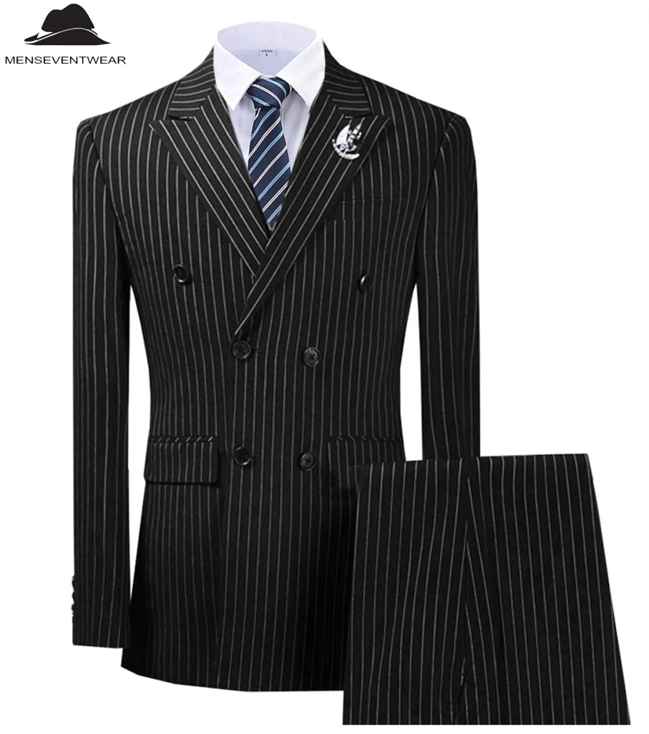 Formal Men's 2 Pieces Mens Suit Peak Lapel Striped Tuxedos (Blazer Pants)