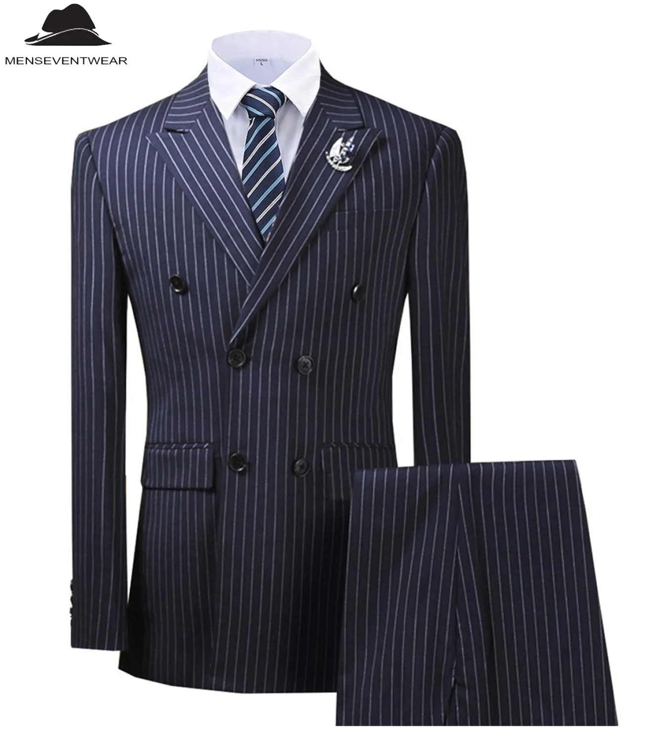 Formal Men's 2 Pieces Mens Suit Peak Lapel Striped Tuxedos (Blazer Pants)