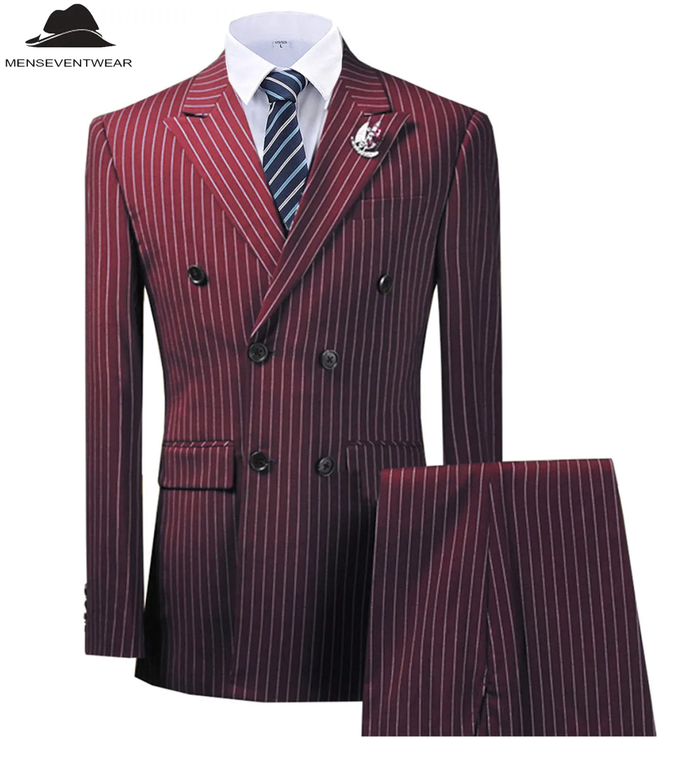 Formal Men's 2 Pieces Mens Suit Peak Lapel Striped Tuxedos (Blazer Pants)