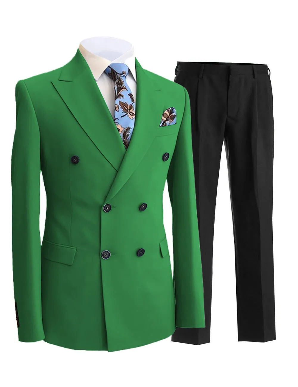 Formal Men's 2 Pieces Solid Slim Fit Peak Lapel Mens Suit (Blazer Pants)