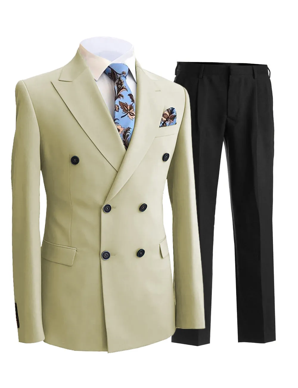 Formal Men's 2 Pieces Solid Slim Fit Peak Lapel Mens Suit (Blazer Pants)