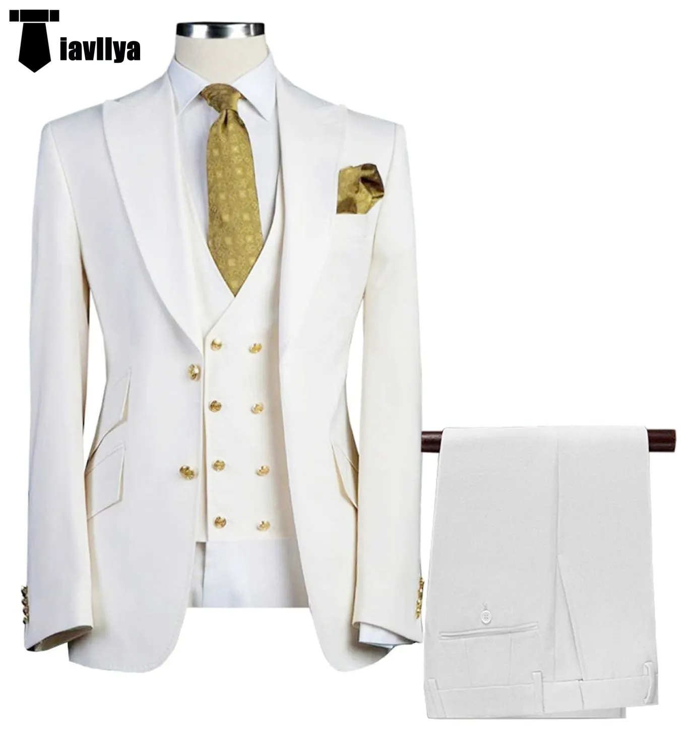 Formal Men's Suit 3 Piece Peak Lapel Solid Color Tuxedo Wedding (Blazer   Vest   Pants)