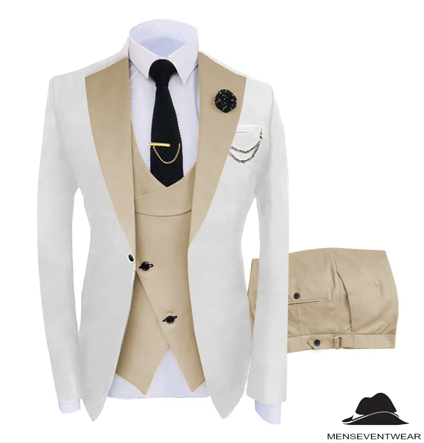 Formal Men's Suits Slim Fit 3 Pieces Notch Lapel Tuxedos (White Blazer Vest  Pant)