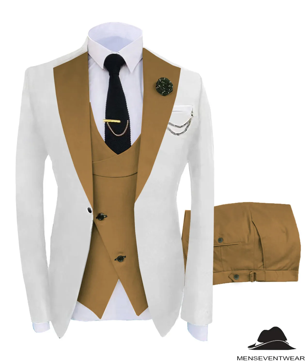 Formal Men's Suits Slim Fit 3 Pieces Notch Lapel Tuxedos (White Blazer Vest  Pant)