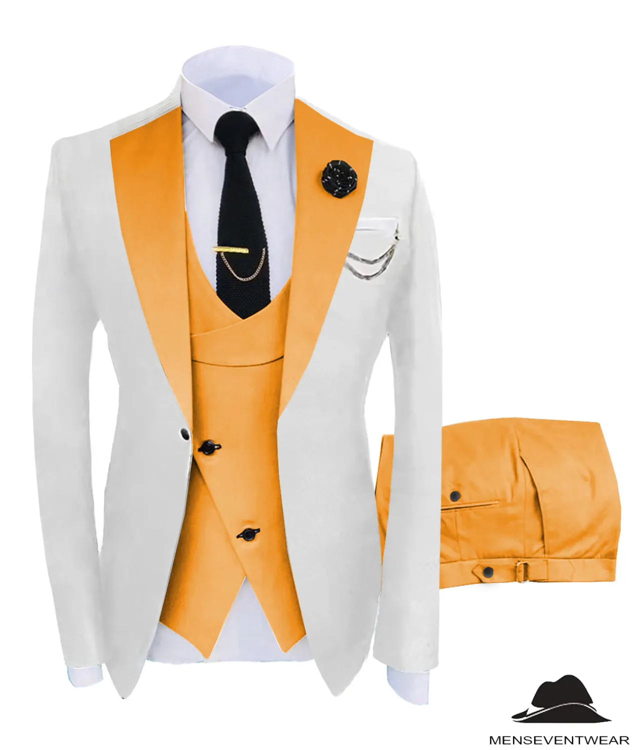 Formal Men's Suits Slim Fit 3 Pieces Notch Lapel Tuxedos (White Blazer Vest  Pant)