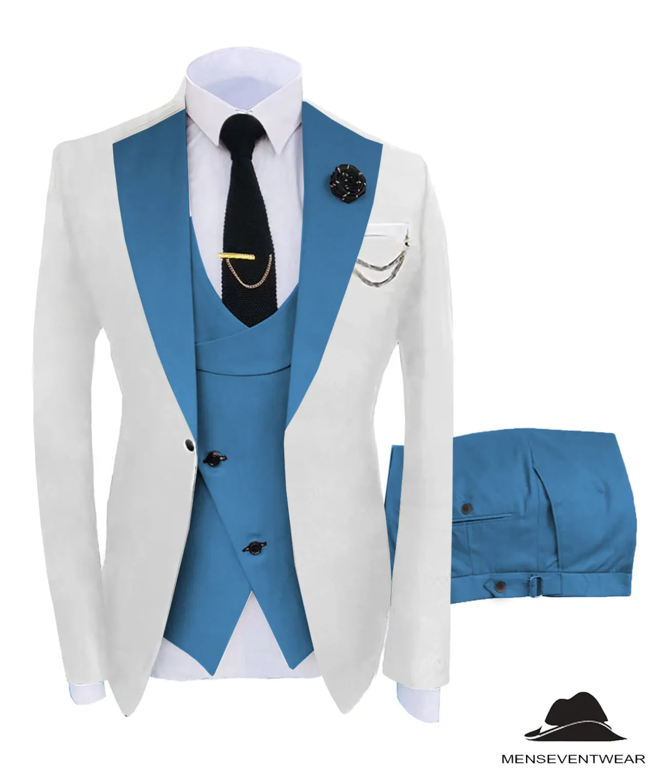 Formal Men's Suits Slim Fit 3 Pieces Notch Lapel Tuxedos (White Blazer Vest  Pant)