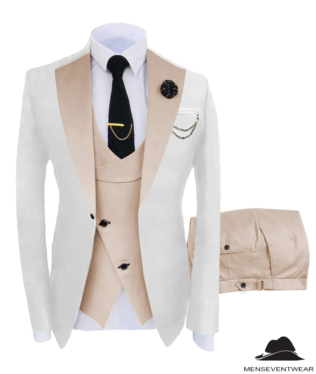 Formal Men's Suits Slim Fit 3 Pieces Notch Lapel Tuxedos (White Blazer Vest  Pant)