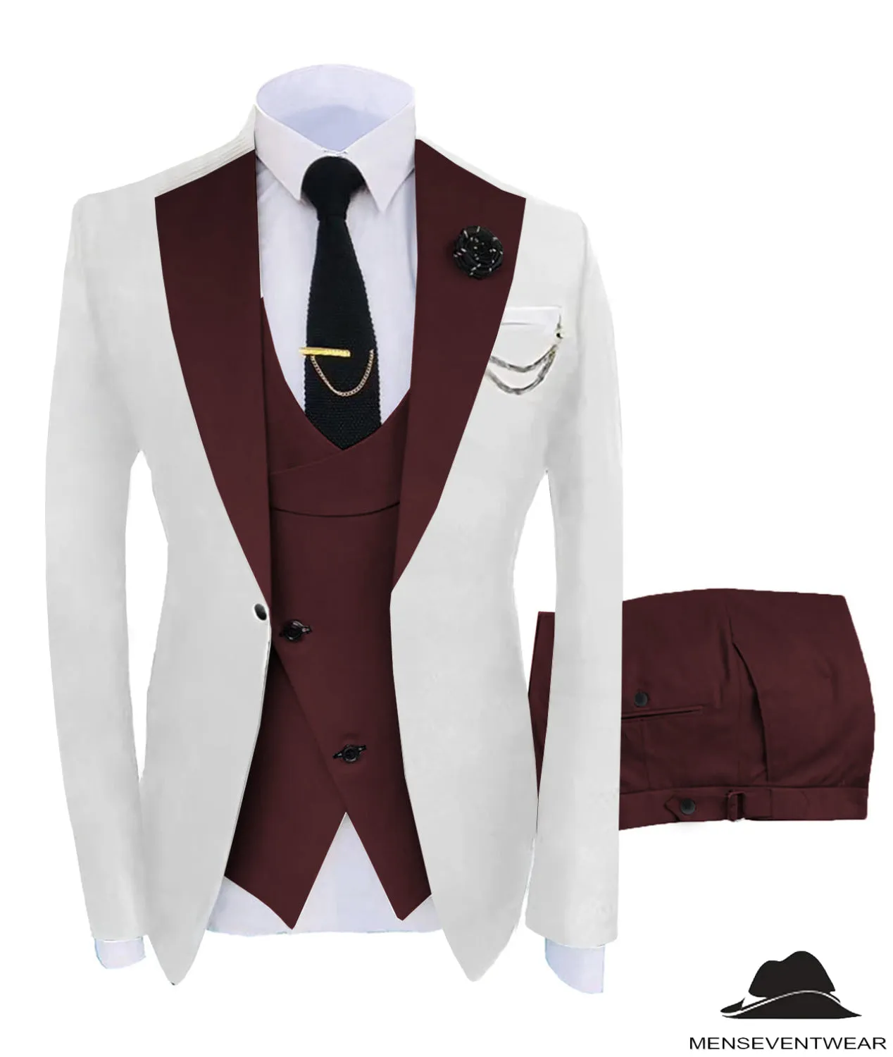 Formal Men's Suits Slim Fit 3 Pieces Notch Lapel Tuxedos (White Blazer Vest  Pant)