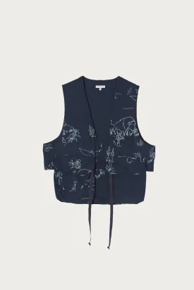 Fowl Vest - Navy Animal Print 6.5oz Flat Twill