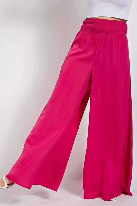 Fuchsia Washed Satin Wide Pant