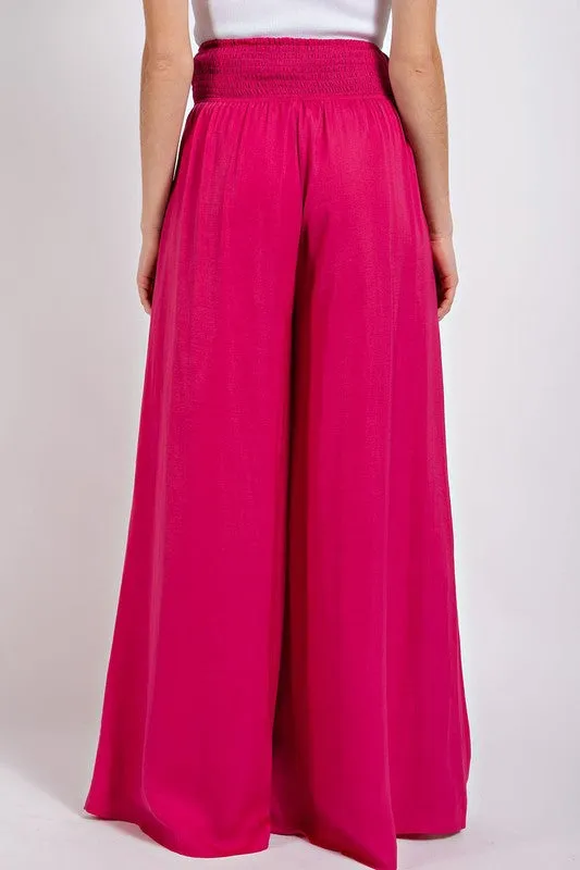 Fuchsia Washed Satin Wide Pant