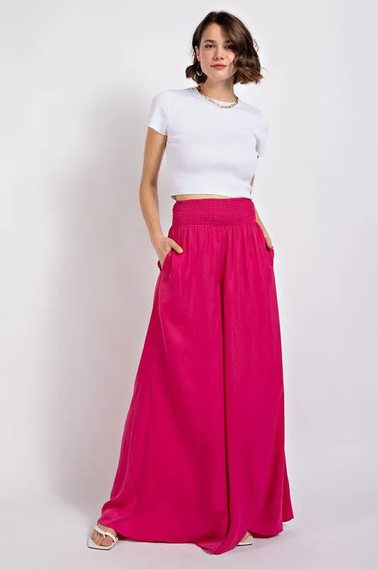 Fuchsia Washed Satin Wide Pant