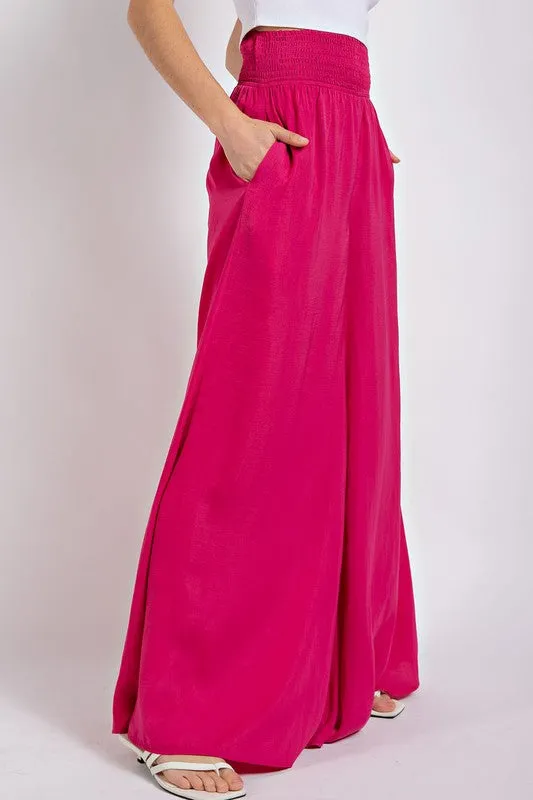 Fuchsia Washed Satin Wide Pant