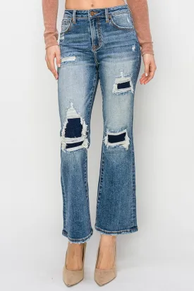 Full Size High Rise Distressed Ankle Flare Jeans