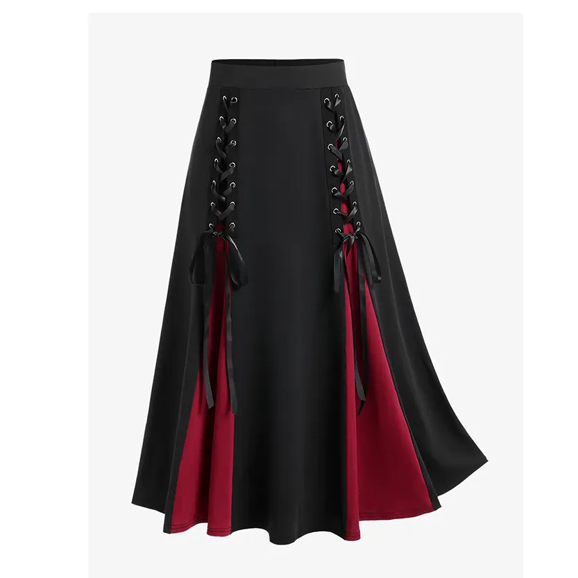 Funki Buys | Skirts | Women's Gothic Lace Up Front Pleated Skirt