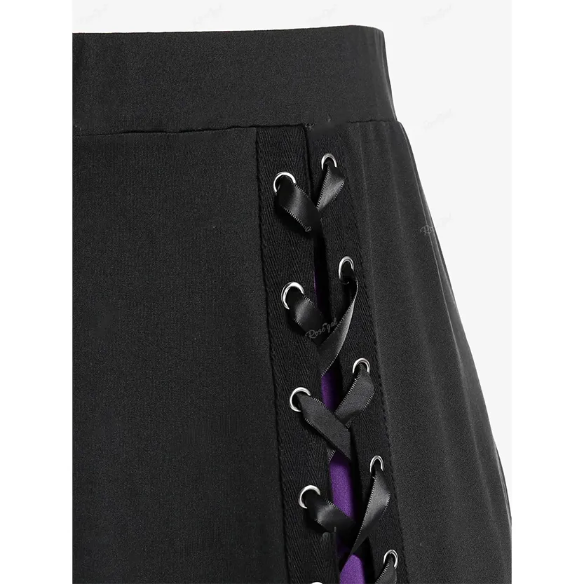 Funki Buys | Skirts | Women's Gothic Lace Up Front Pleated Skirt