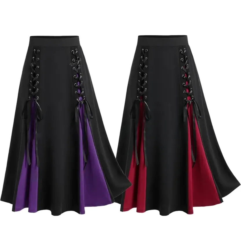 Funki Buys | Skirts | Women's Gothic Lace Up Front Pleated Skirt