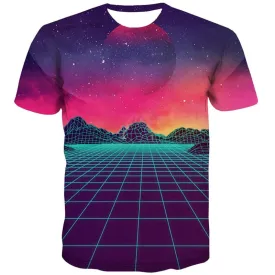 Galaxy T-shirt Men Moon T shirts Funny Technology Tshirts Novelty Grid Tshirts Cool