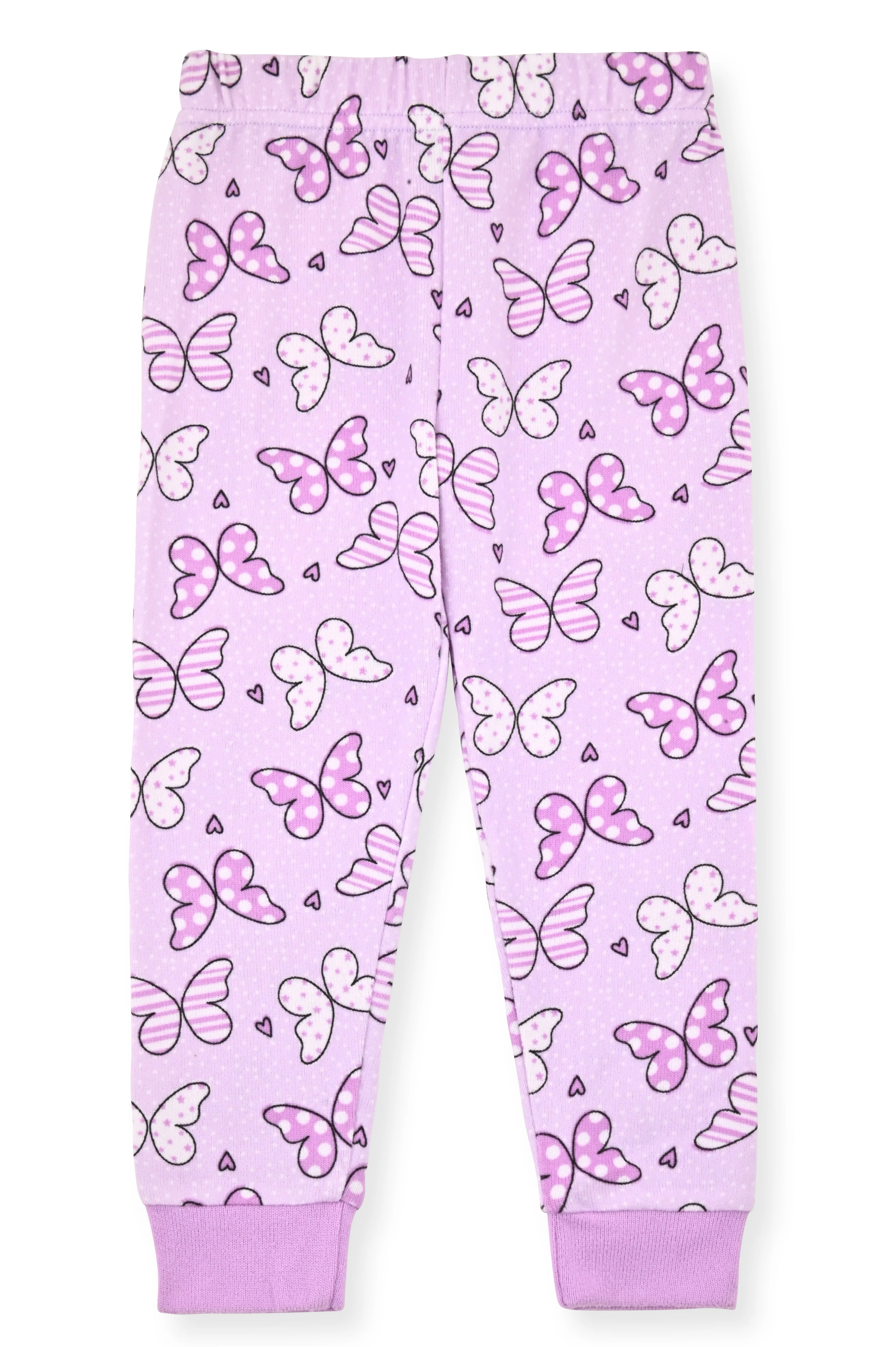 Girls 2-piece Super Soft Jersey Snug-fit Pajama Set with Socks- Butterfly Bliss, Purple Girl’s Baby Pajama, With Matching Socks