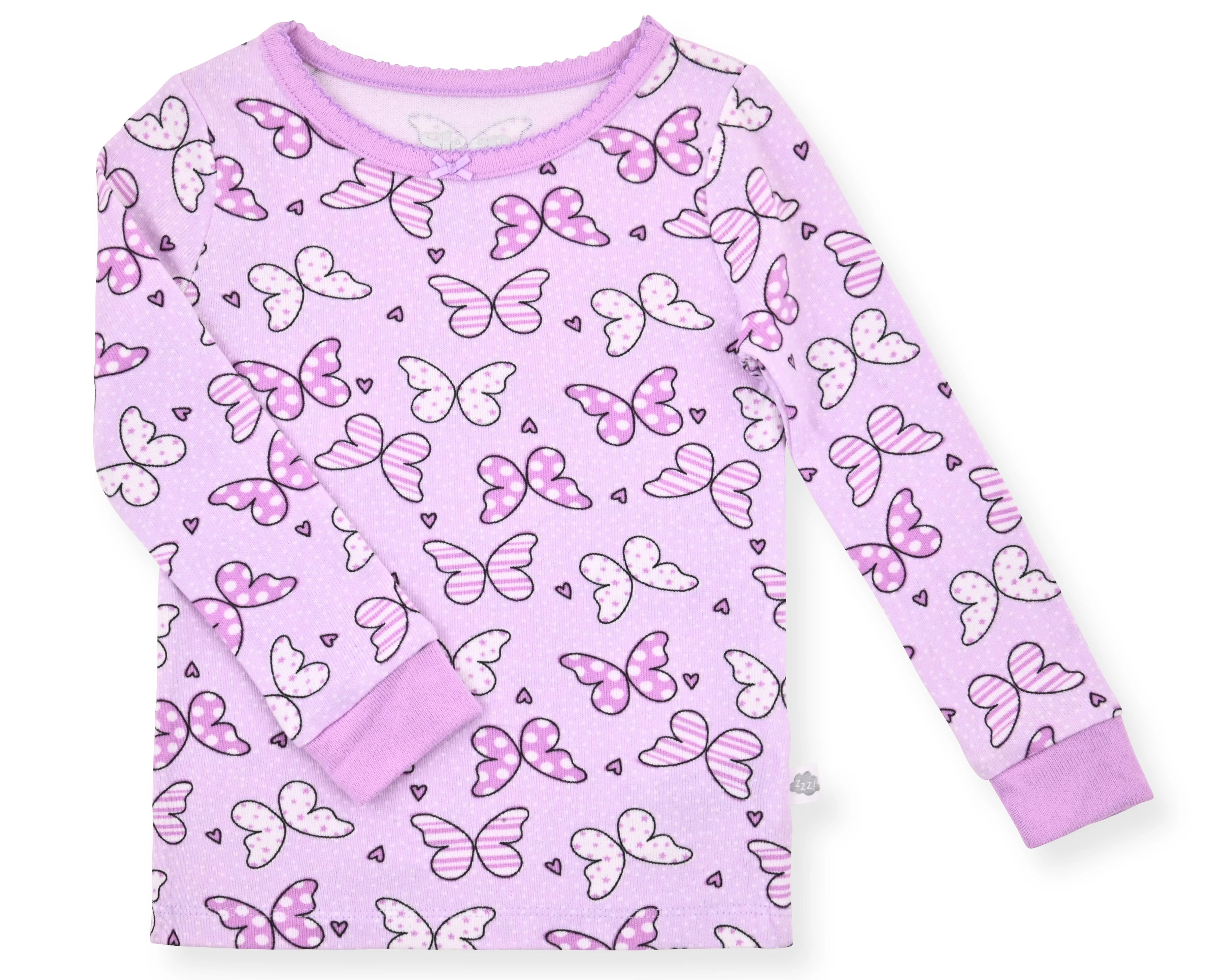 Girls 2-piece Super Soft Jersey Snug-fit Pajama Set with Socks- Butterfly Bliss, Purple Girl’s Baby Pajama, With Matching Socks