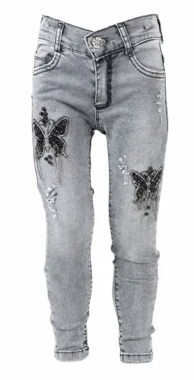 Girls'  Gray Butterfly Jeans