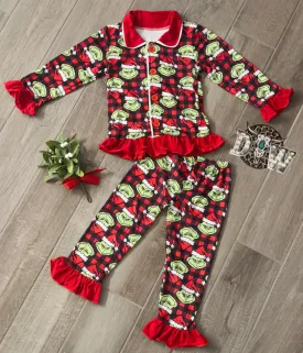 Girls Grinch Buffalo Plaid Pajama Set