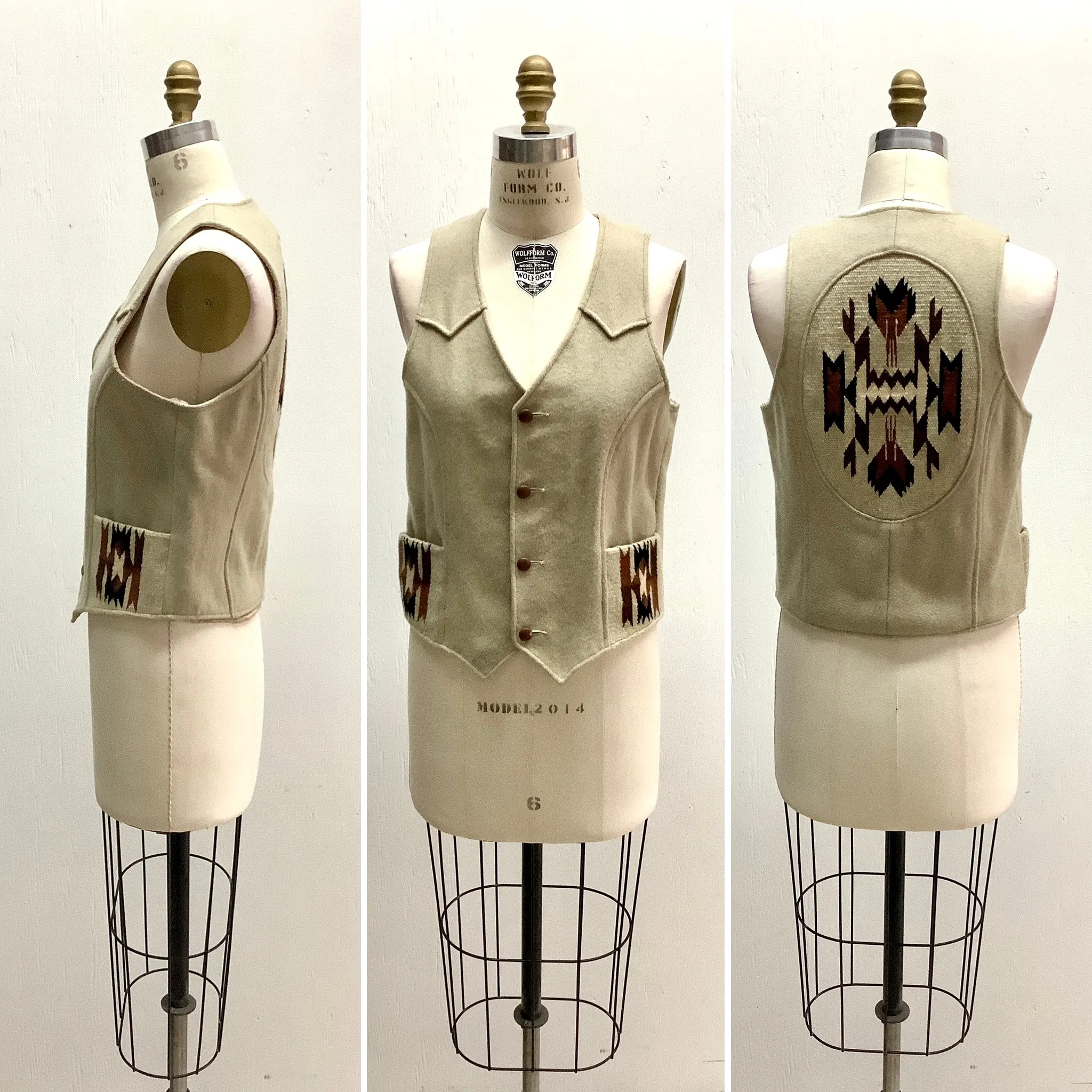 GOLDEN PIONEER WEAR Vintage 80's / 90's Women's beige wool Chimayo vest, M