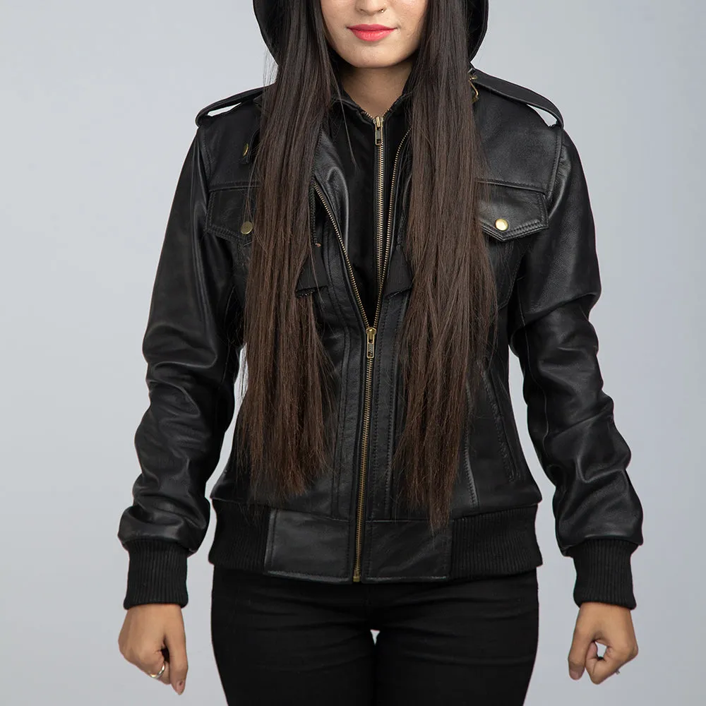 Grace Leather Biker Jacket With Detachable Hood