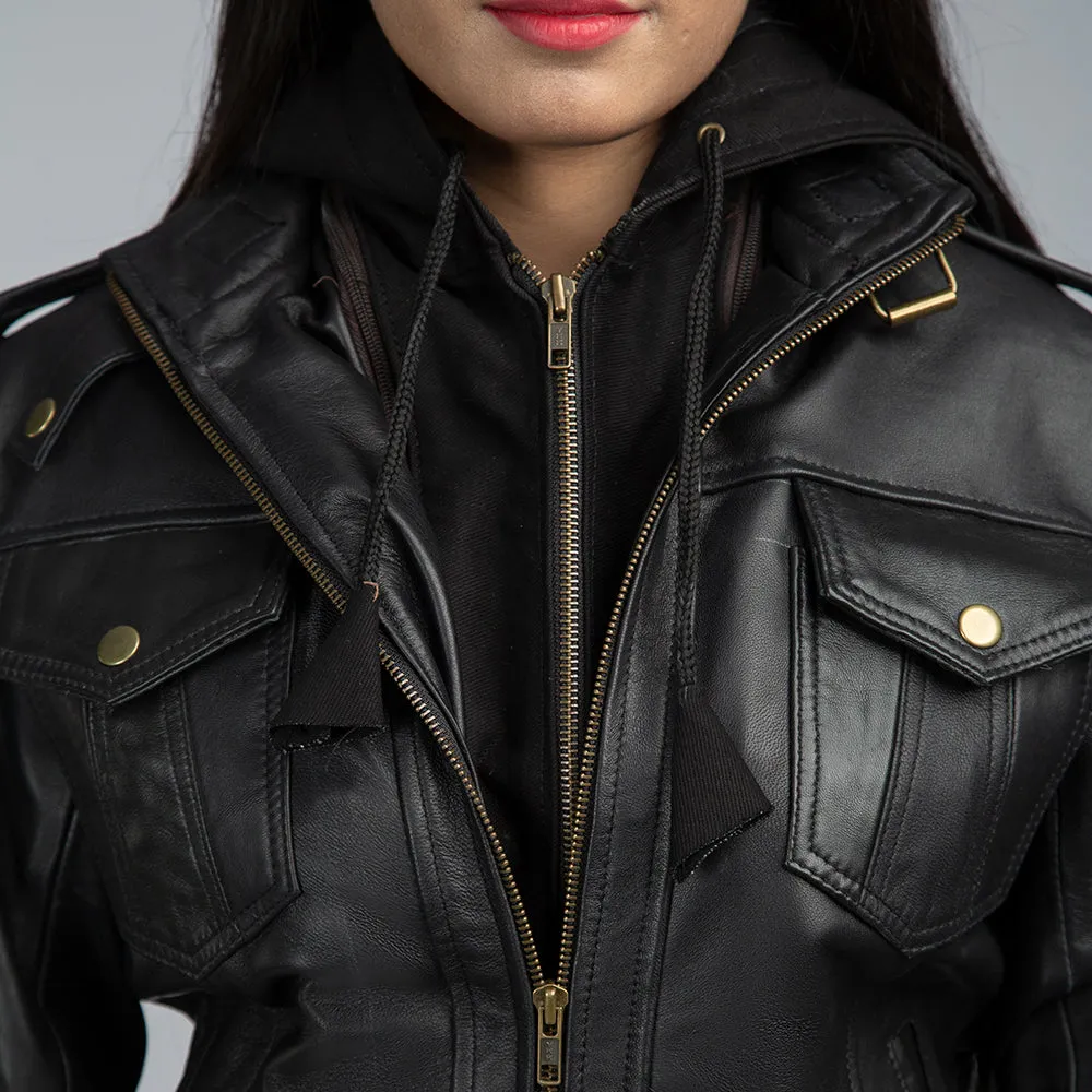 Grace Leather Biker Jacket With Detachable Hood