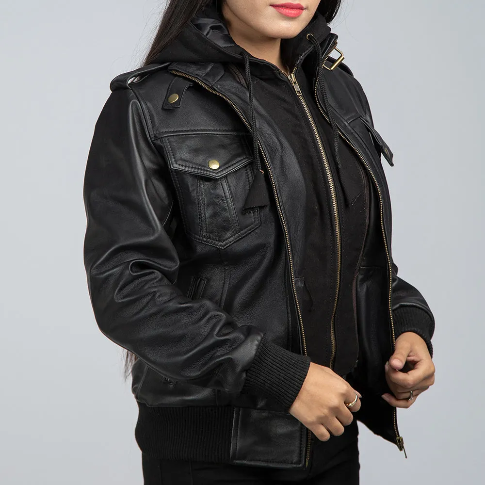 Grace Leather Biker Jacket With Detachable Hood