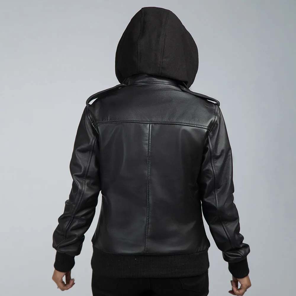 Grace Leather Biker Jacket With Detachable Hood